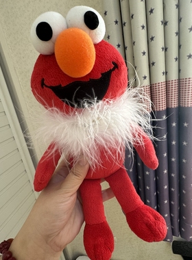 外单就一个 绒毛围脖的芝麻街艾摩 ELMO 长腿毛绒公仔
