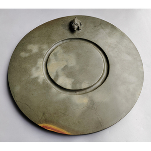 手工雕端砚台特价 绿端《玉兔》端石干泡茶台 25.5x2.3cm