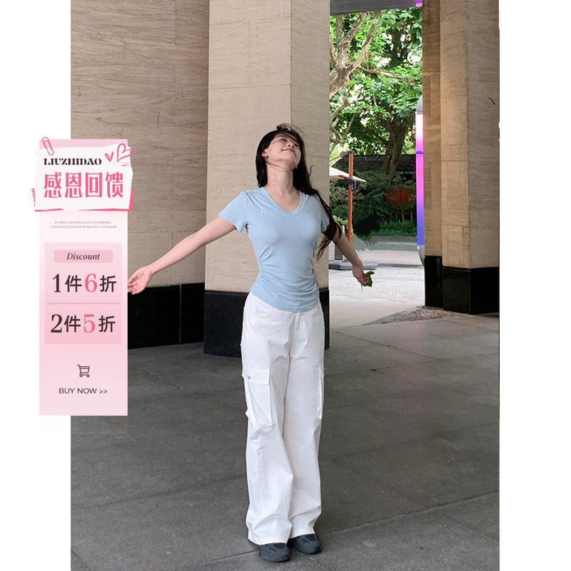 六指导 氧气少女 辣妹百搭休闲高腰宽松直筒裤显瘦阔腿工装裤夏季