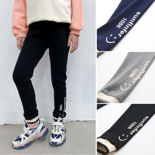 女童纯棉打底裤中大童螺纹收口小脚裤儿童磨毛修身长裤春秋新款