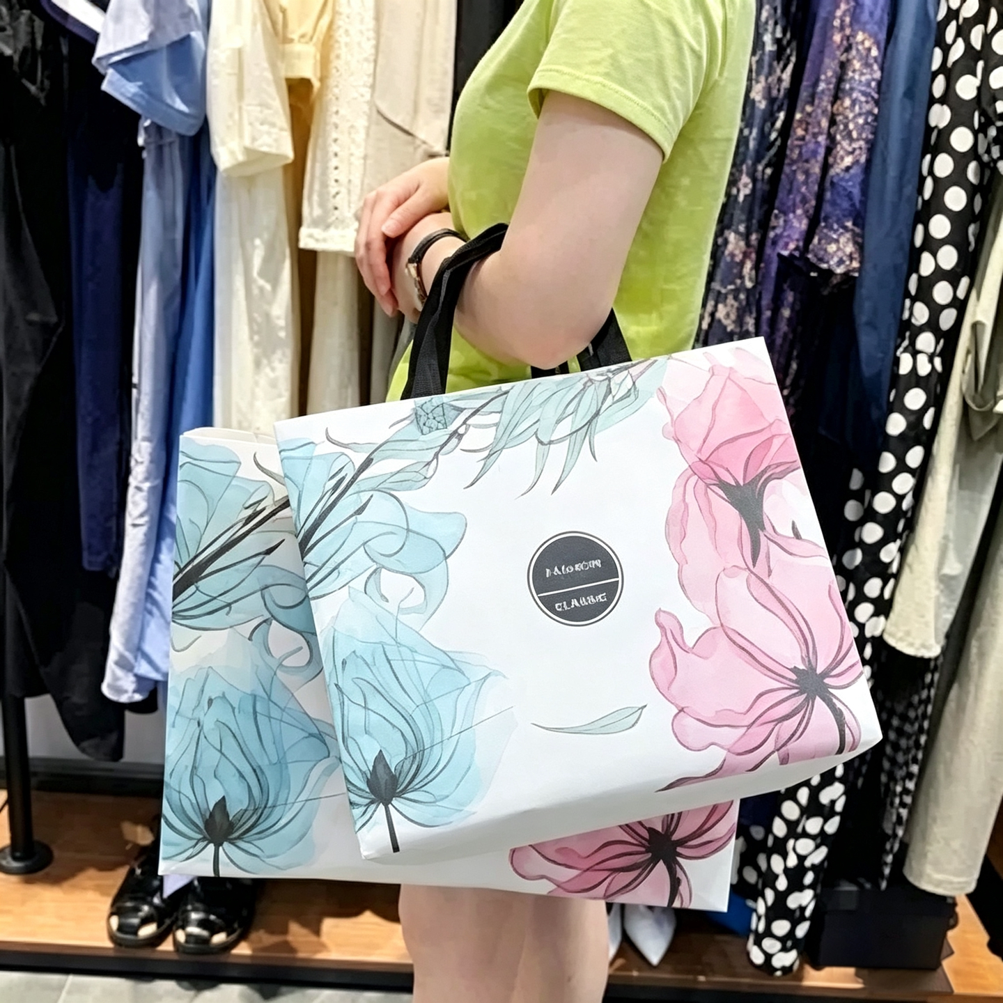 水墨画礼品袋覆膜无纺布女装服装店手提袋商场超市环保购物袋定制
