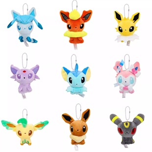 Q版伊布挂件水仙火冰雷日原始月叶依贝毛绒公仔钥匙扣