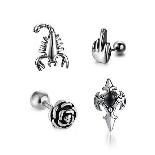 韩国版心形十字架立体黑色耳饰品