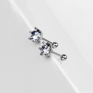 正品D色莫桑石耳钉纯银螺丝款耳环男女同款钻石六爪耳蜗长针耳饰