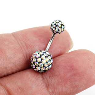 满钻球 黑色底彩色钻新款钻球款脐环钛钢肚脐环6-14毫米长针短针