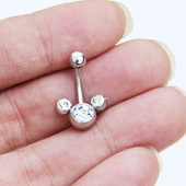 欧美时尚 简约钛钢肚脐环3颗闪钻防过敏不褪色饰品脐钉可爱肚脐扣