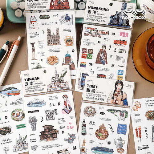 papermore城市行走系列diy手帐装饰合成纸不干胶贴纸