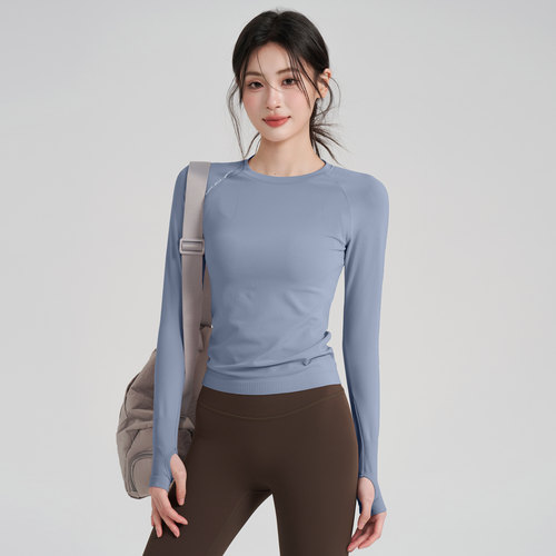 瑜伽服女秋季新圆领健身服女业跑步普拉提训练健身衣动服长袖秋冬