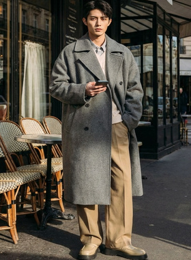 中长款秋冬毛呢大衣男韩版潮流高级感呢子风衣港风宽松时尚外套潮