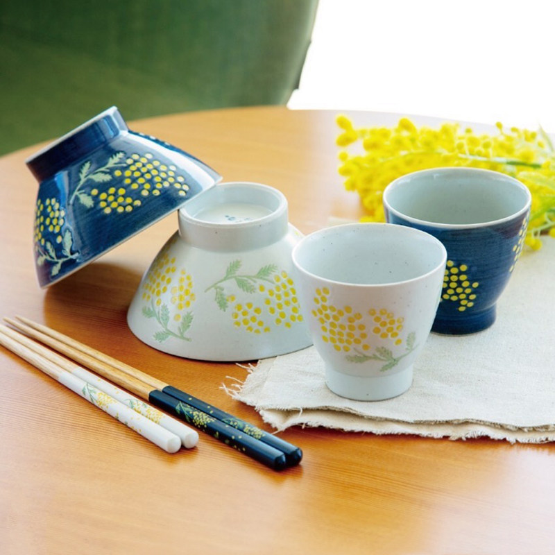 日本进口bisque金合欢小清新日式花朵米饭碗汤吞茶杯含羞草餐盘