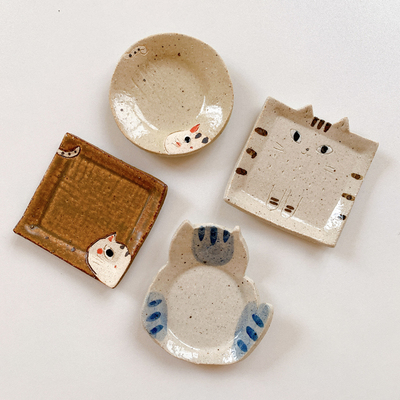日本手作陶瓷猫咪碟子