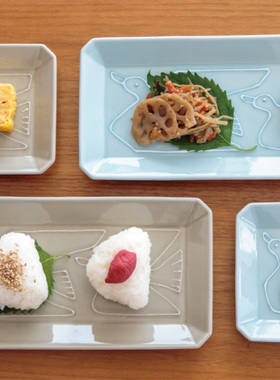 日本进口bisque手绘飞鸟和风八角皿方形碟子日式料理盘酱汁瓶