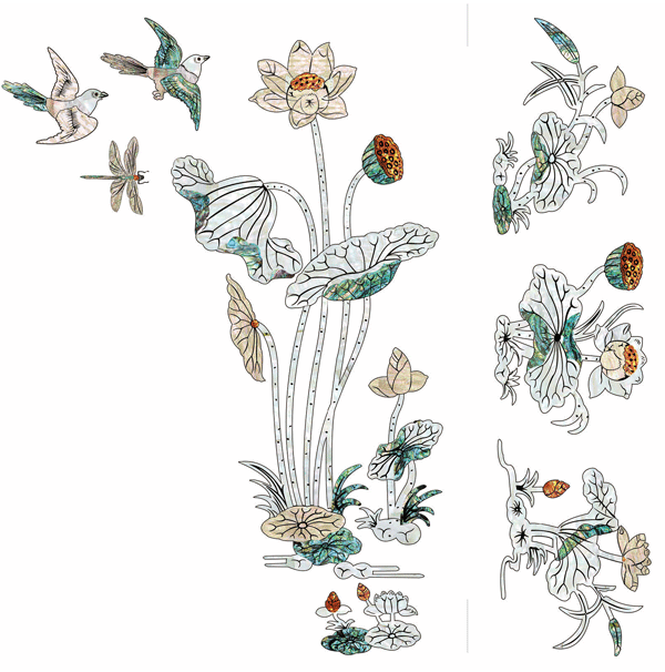 上海水移画古筝杨琴中国传统乐器贝壳花水移家具花瓷砖贝雕橱柜门