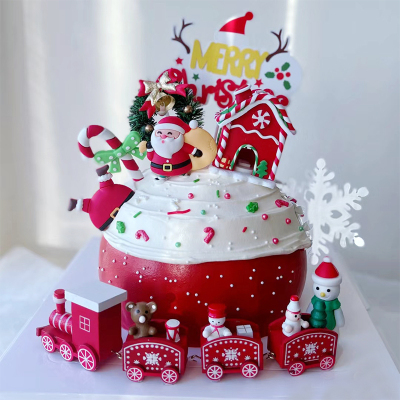 圣诞小火车蛋糕装饰新年礼物木质小火车套装甜品台节日氛围摆饰