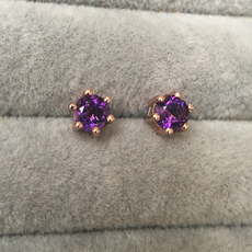 Серьги 5毫米 浓郁深紫色天然紫水晶 6爪s925纯银镀玫瑰金耳钉