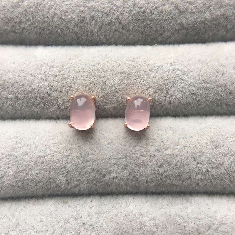 5 X 7 MM 천연 로즈 쿼츠 히비스커스 타원형 S 로즈 골드 도금 스터드 귀걸이