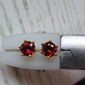 5毫米天然大红石榴石 S925纯银镶嵌螺丝旋转耳钉 3种镀色