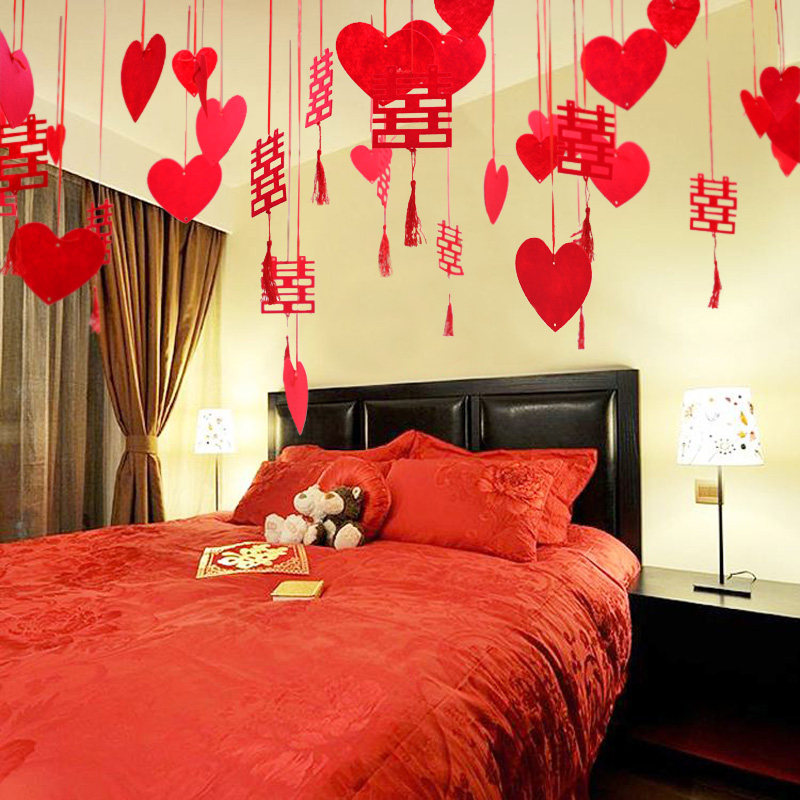 婚庆装饰客厅喜字拉花  婚房布置创意挂件无纺布爱心喜字吊饰组合