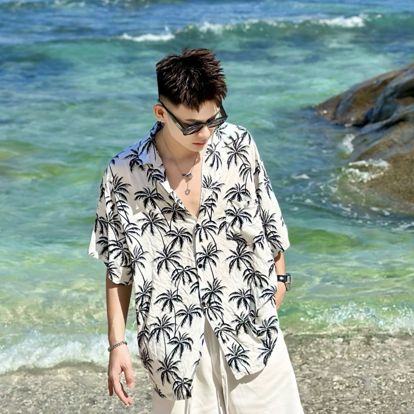 夏季威夷衬衫海边岛服男高级感防衬衫