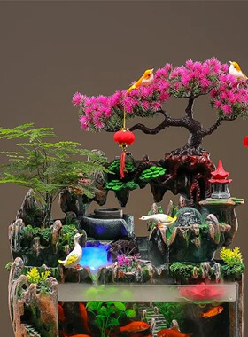 小型假山流水喷泉循环水加湿器办公室水循环鱼缸乔迁新居养鱼摆件