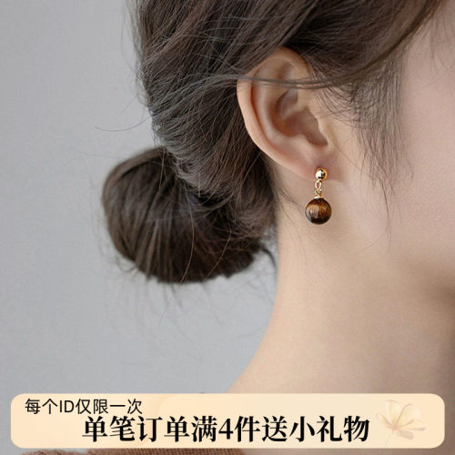 美拉德虎眼石通勤耳环无耳洞秋冬