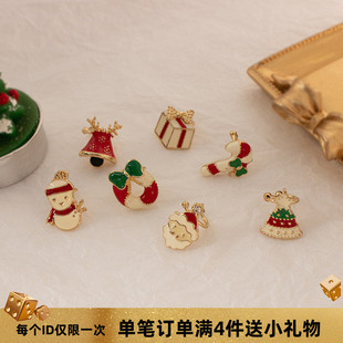 圣诞礼物耳骨夹蝴蝶结铃铛左耳无耳洞耳夹简约甜美珐琅滴釉耳环冬