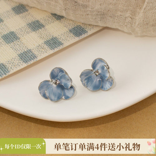 滴釉花瓣蓝色蝴蝶兰显白耳环无痛