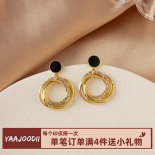 法式 耳飾圈圈冷淡風(fēng)無(wú)痛耳夾無(wú)耳洞 長(zhǎng)款 多圈氣質(zhì)閃鉆耳環(huán)氣質(zhì)個(gè)性