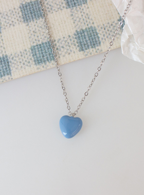 雾霾蓝滴釉爱心锁骨链叠戴配饰