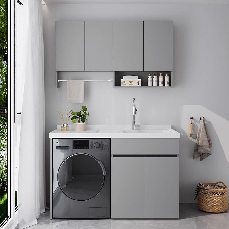 蜂窝铝阳台滚筒洗衣机柜组合洗衣脸槽池盆带搓衣板一体盆伴侣定制