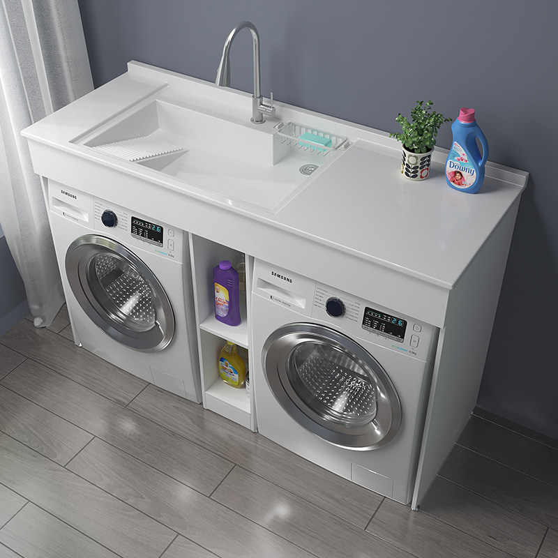 阳台蜂窝铝双洗衣机柜烘干机组合盆带搓衣板滚筒洗衣机一体柜组合