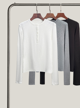 悦迷Art Nuts 简约的线条 秋冬圆领半开扣修身长袖休闲针织衫