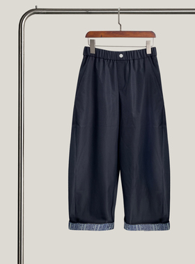 悦迷Art Nuts 简约的线条 早秋新款松紧腰宽松显瘦拼接休闲直筒裤