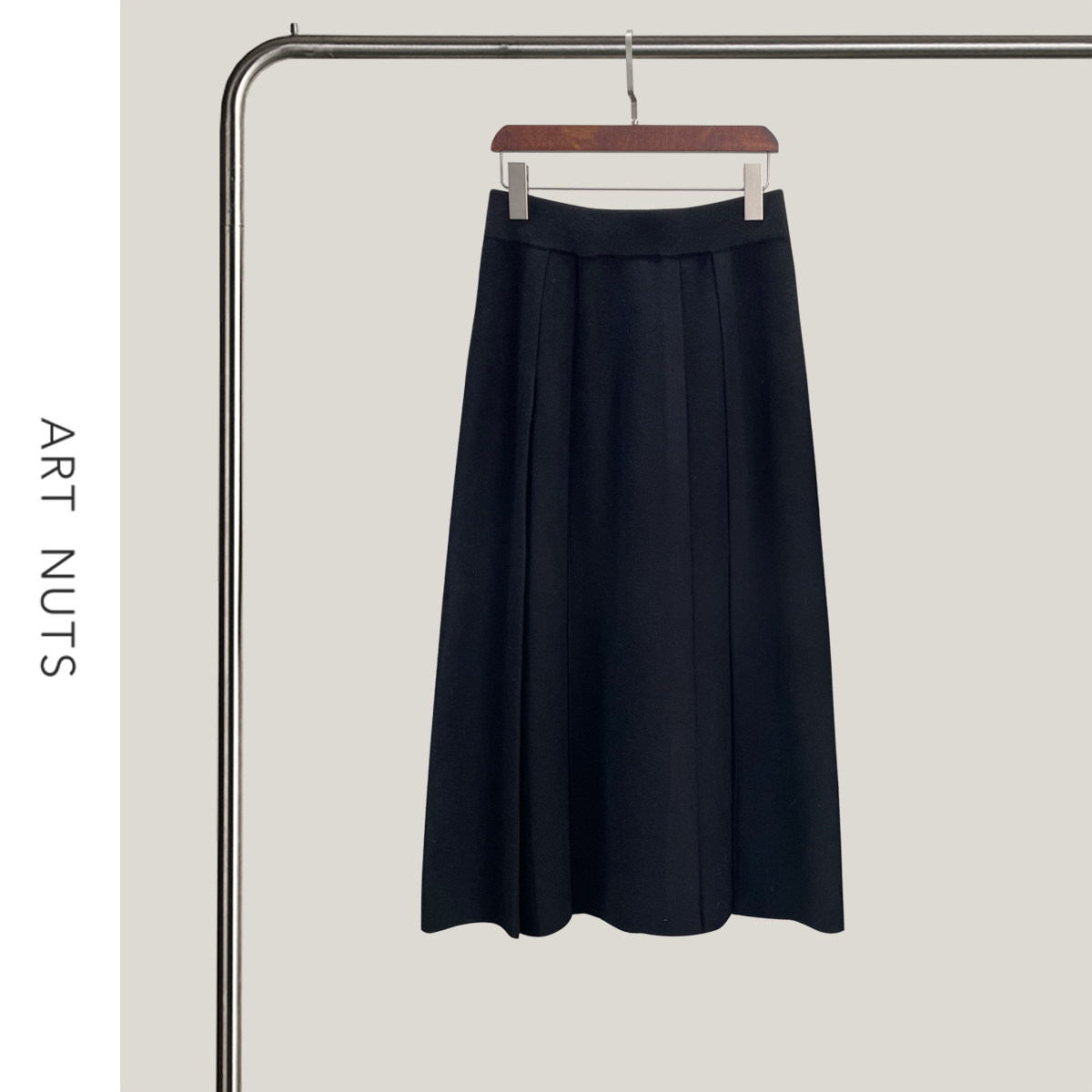 悦迷Art Nuts 简约的线条 秋冬高腰针织百搭复古百褶半身裙