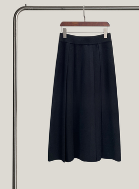 悦迷Art Nuts 简约的线条 秋冬高腰针织百搭复古百褶半身裙