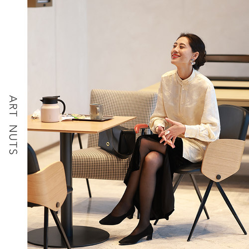 悦迷Art Nuts 追忆似水年华 新中式真丝提花立领盘扣衬衫