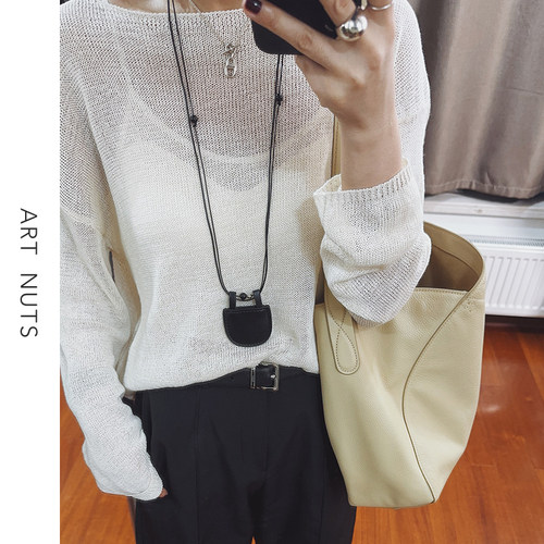 悦迷ArtNuts 返璞归真 舒适纯净奶油杏透气进口和纸纱松弛套头衫