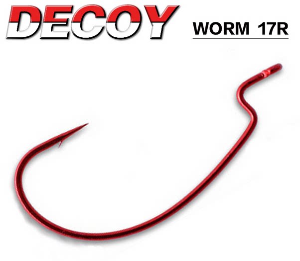 日本进口鱼钩DECOY WORM 17R 超轻 红色 德州 路亚软饵钩子曲柄钩
