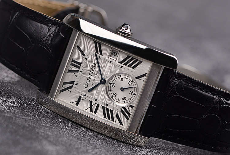 已售出【98新】卡地亚坦克白盘小三针日历自动机械皮带男表W5330003全套