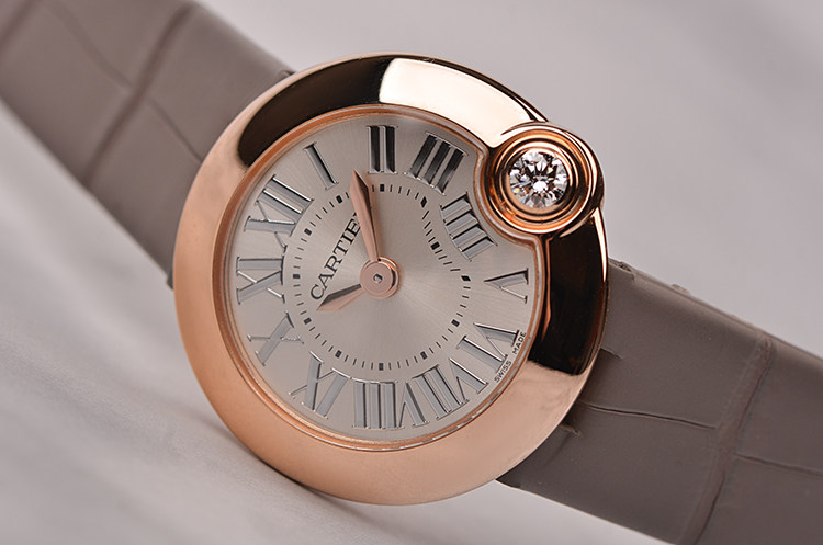 已售出【98新】卡地亚蓝气球玫瑰金镶钻石英皮带女表WGBL0004盒证齐