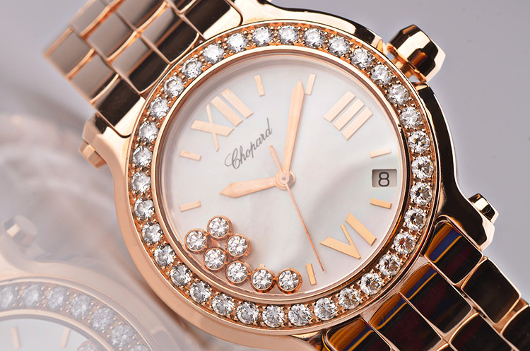已售出【97新】萧邦HAPPY DIAMONDS整体玫瑰金镶钻石英女表277481-5002