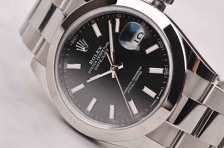 已售出【98新】劳力士日志型黑盘大三针日历自动机械钢带男表126300全套