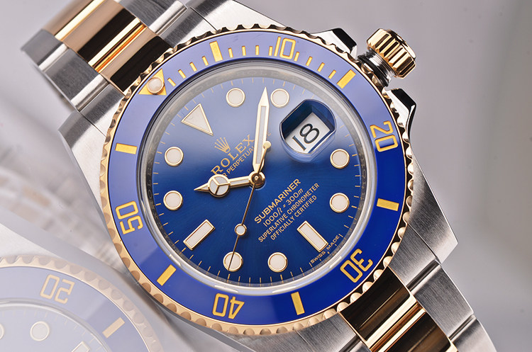 已售出【97新】劳力士潜行者间金蓝面水鬼自动机械男表116613LB盒证齐
