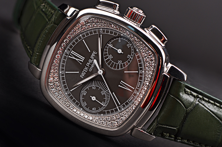 【98新】百达翡丽复杂功能计时系列白金镶钻手上链女表7071G-010