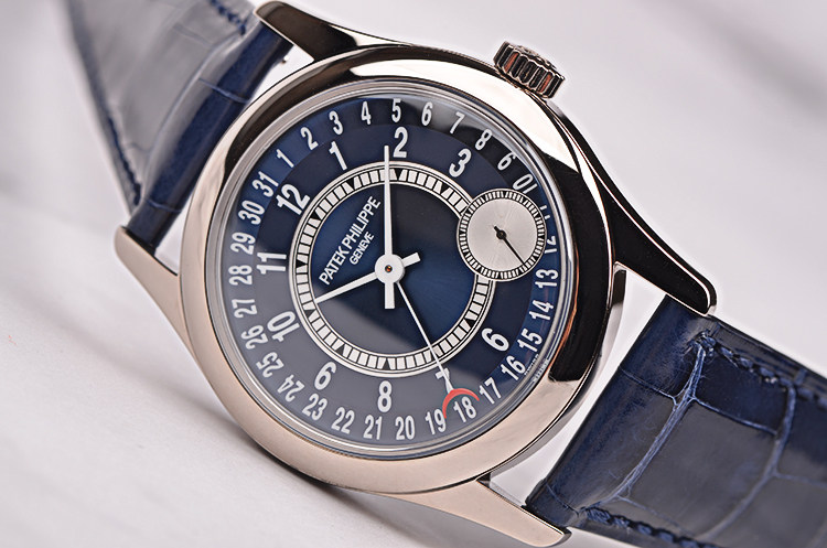 【已售出】【97新】百达翡丽白金蓝面指针日历自动机械折叠扣男表6000g-012