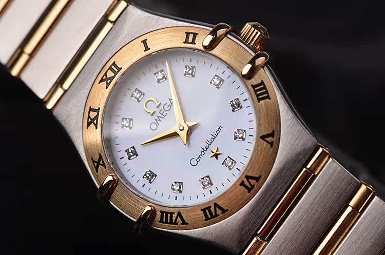 已售出【97新】欧米茄星座黄金及钢珍珠贝母面刻度钻石英女表1262.75.00