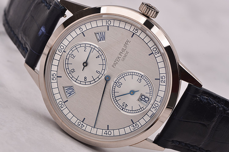 已售出【97新】百达翡丽复杂功能计时白金年历规范针自动男表5235G-001
