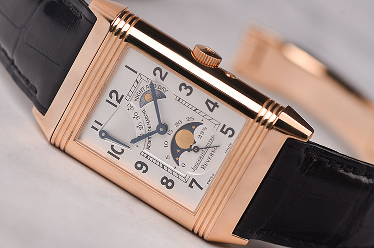 已售出【98新】积家翻转面玫瑰金动显月相昼夜显示手上链男表Q2752420