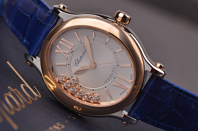 【未使用品】萧邦快乐钻玫瑰金及钢自动机械皮带女表278602-6001