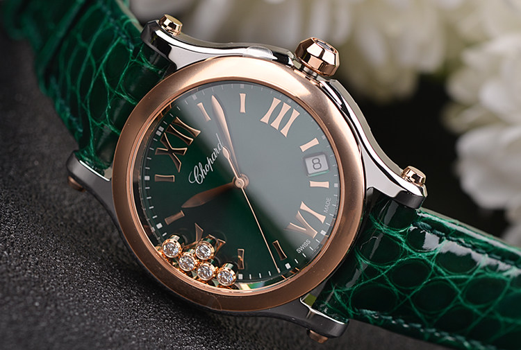 已售出【未使用品】萧邦happy sport玫瑰金及钢活动钻女表278582-6005